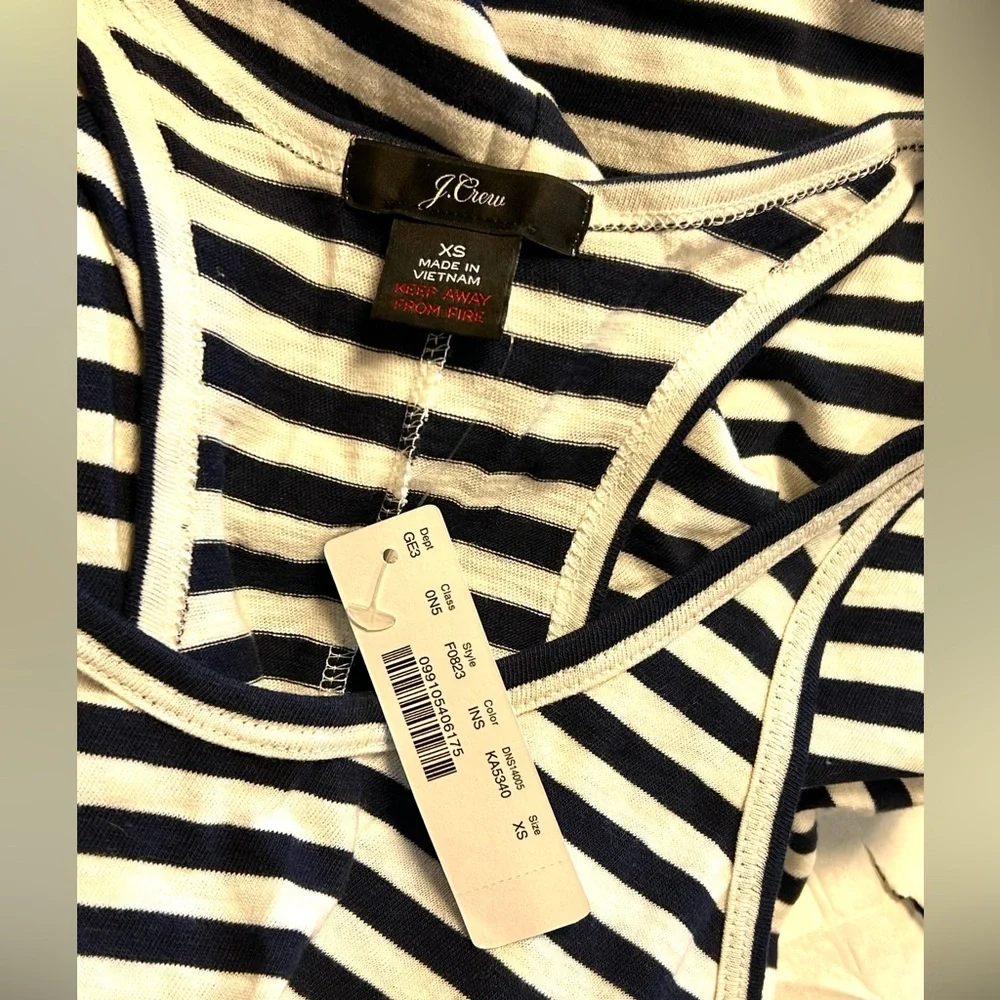 J Crew Size XS Racerback 100% cotton tank dress in navy stripe Womens NWT